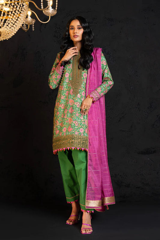 3 Pc Embroidered Dobby Lawn Suit With Fancy Dupatta