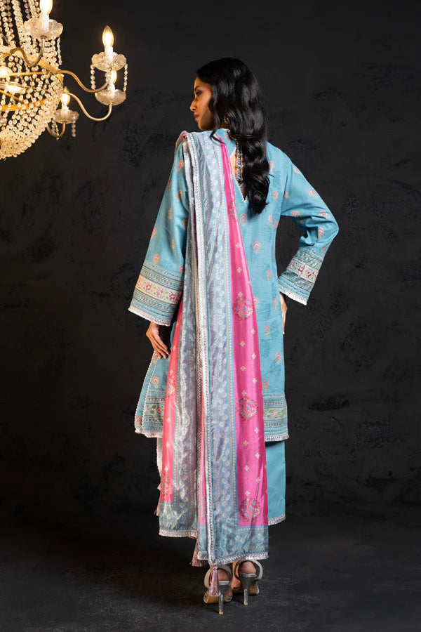 3 Pc Embroidered Jacquard Suit With Silk Dupatta