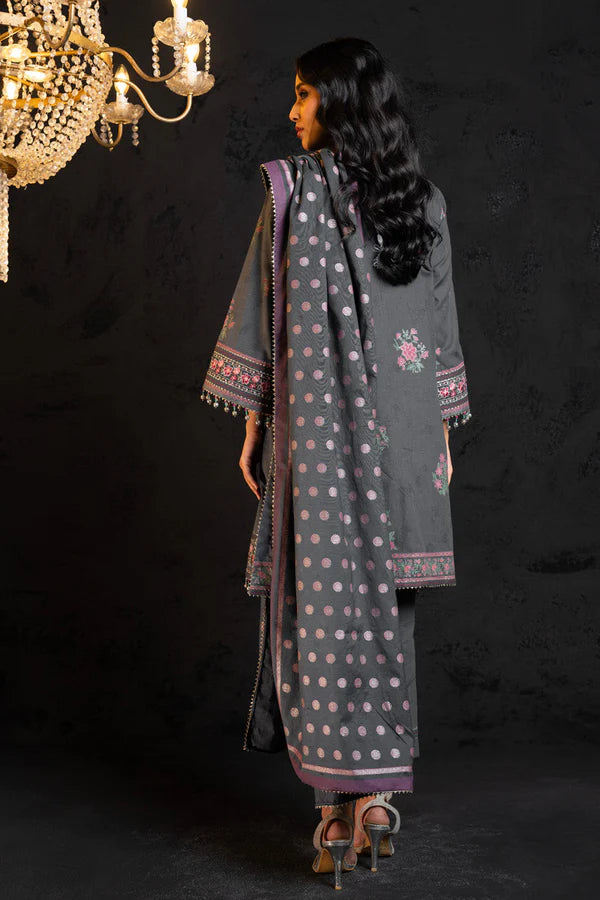 3 Pc Embroidered Jacquard Suit With Cotton Silk Dupatta