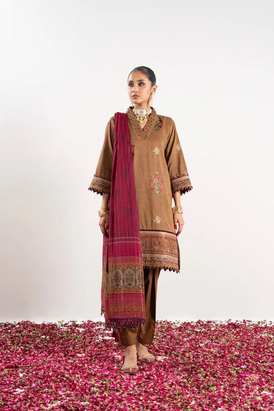 3 Pc Embroidered Glim Suit With Zari Lawn Dupatta