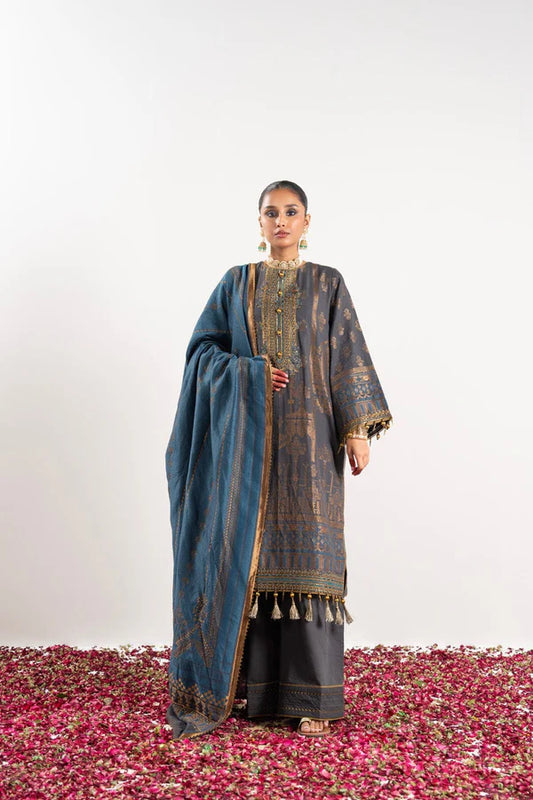 3 Pc Embroidered Jacquard Suit With Jacquard Dupatta