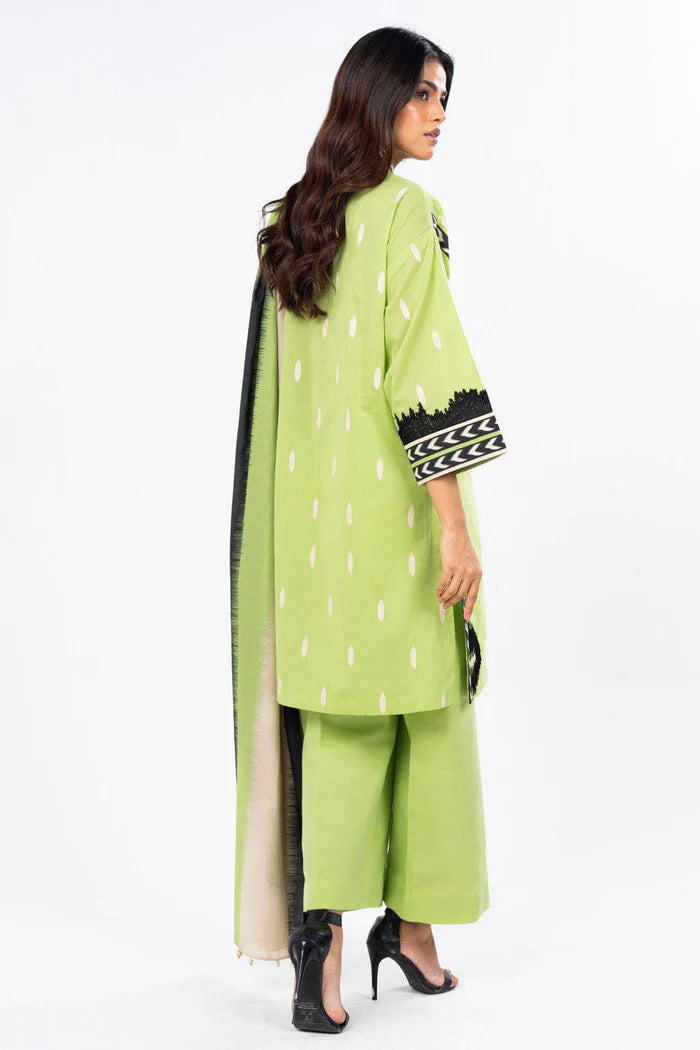 3 Pc Dyed Embroidered Light Cambric Shirt With Printed Chiffon Dupatta