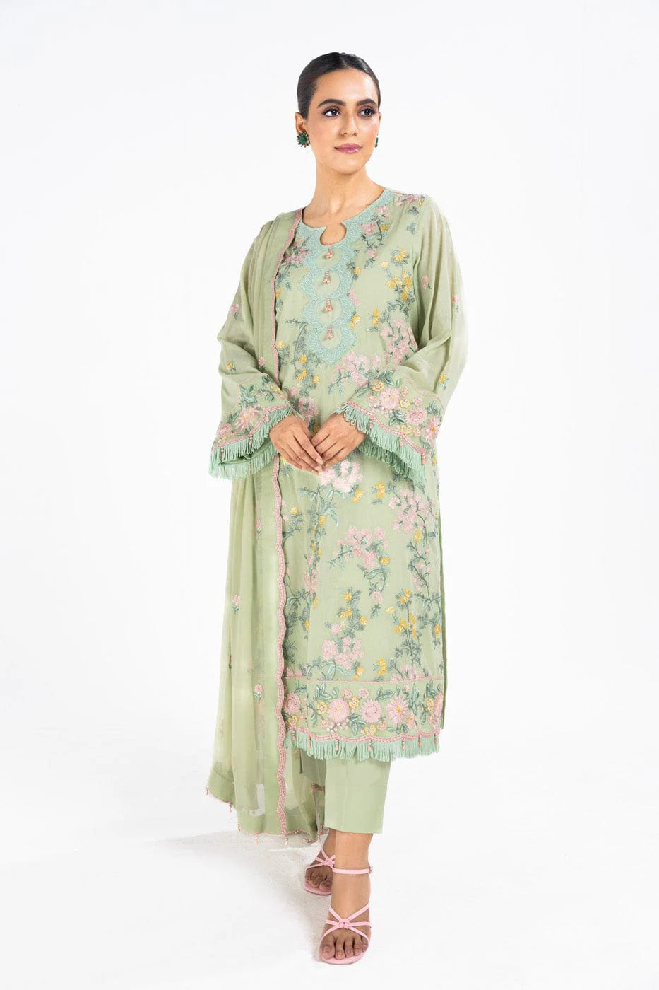 4 Pc Embroidered Lawn Shirt With Embroidered Poly Chiffon Dupatta