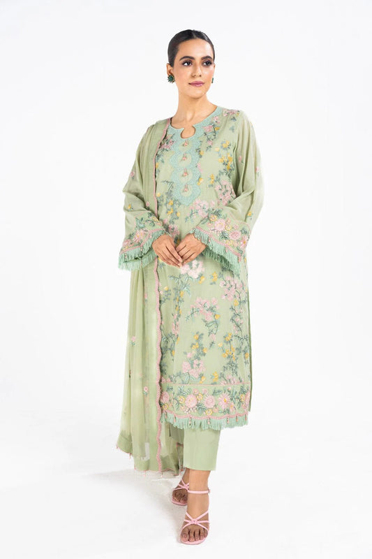 4 Pc Embroidered Lawn Shirt With Embroidered Poly Chiffon Dupatta