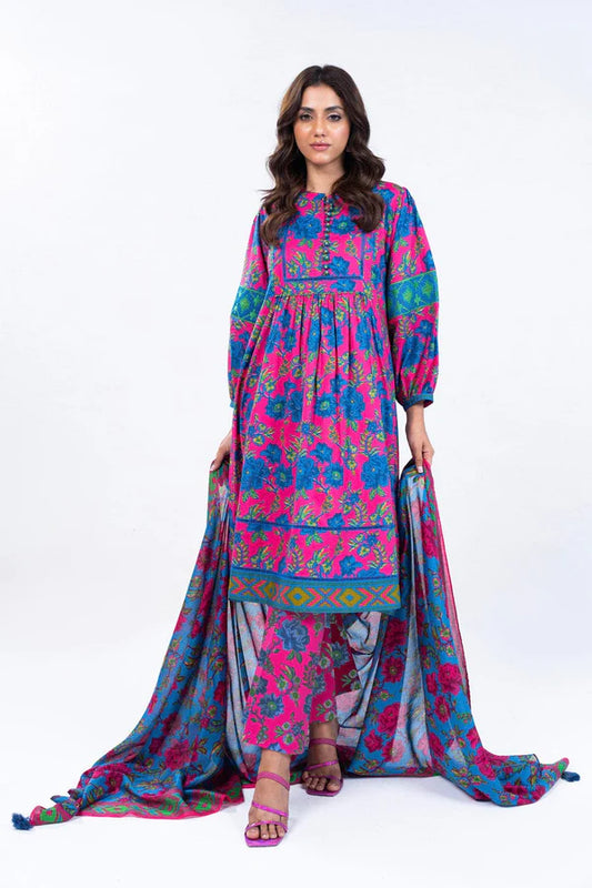 3 Pc Embroidered Lawn Suit With Lawn Dupatta