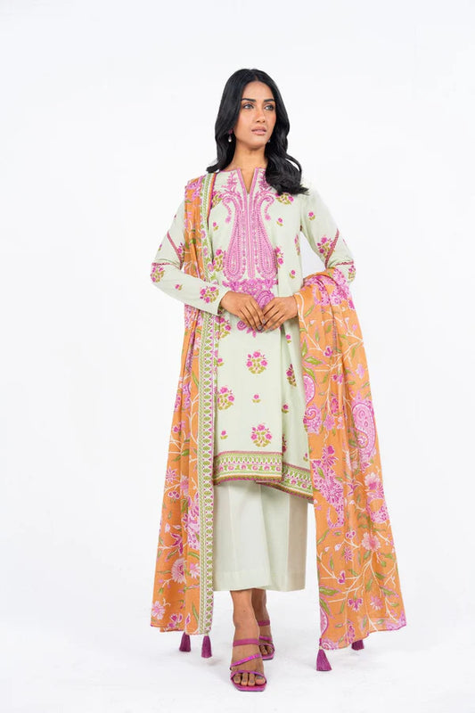 3 Pc Embroidered Lawn Suit With Lawn Dupatta