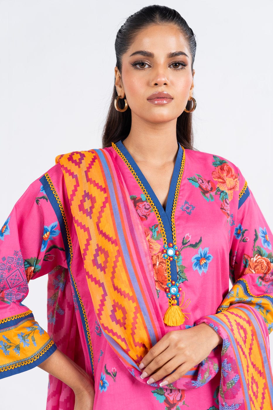 3 Pc Printed Lawn Suit With Poly Chiffon Dupatta