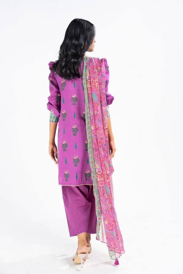 3 Pc Embroidered Lawn Suit With Poly Chiffon Dupatta