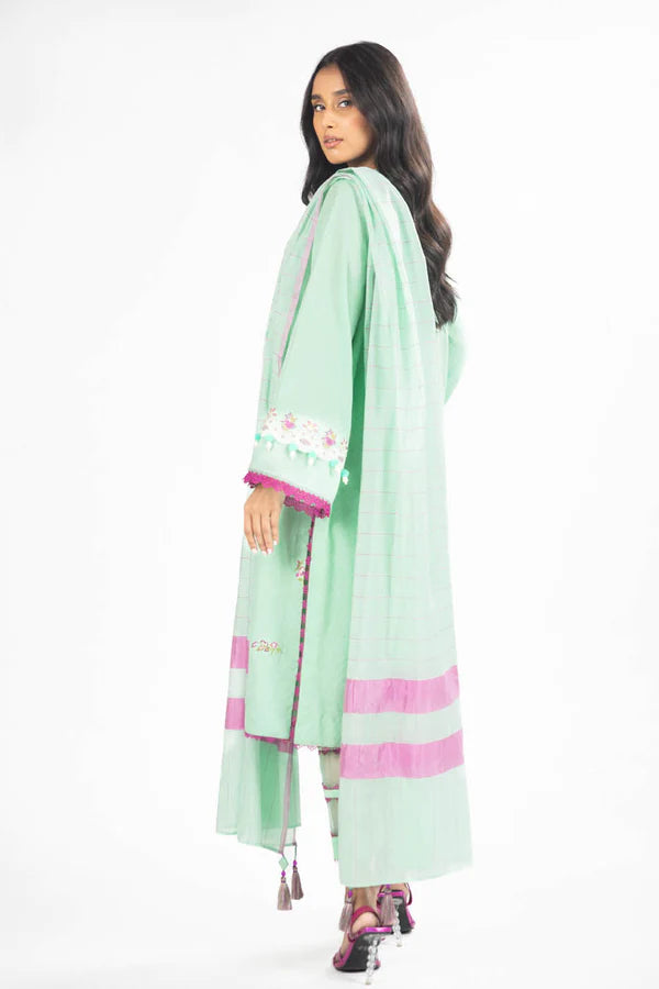 3 Pc Embroidered Doby Dyed Suit With Yarn Dyed Dupatta